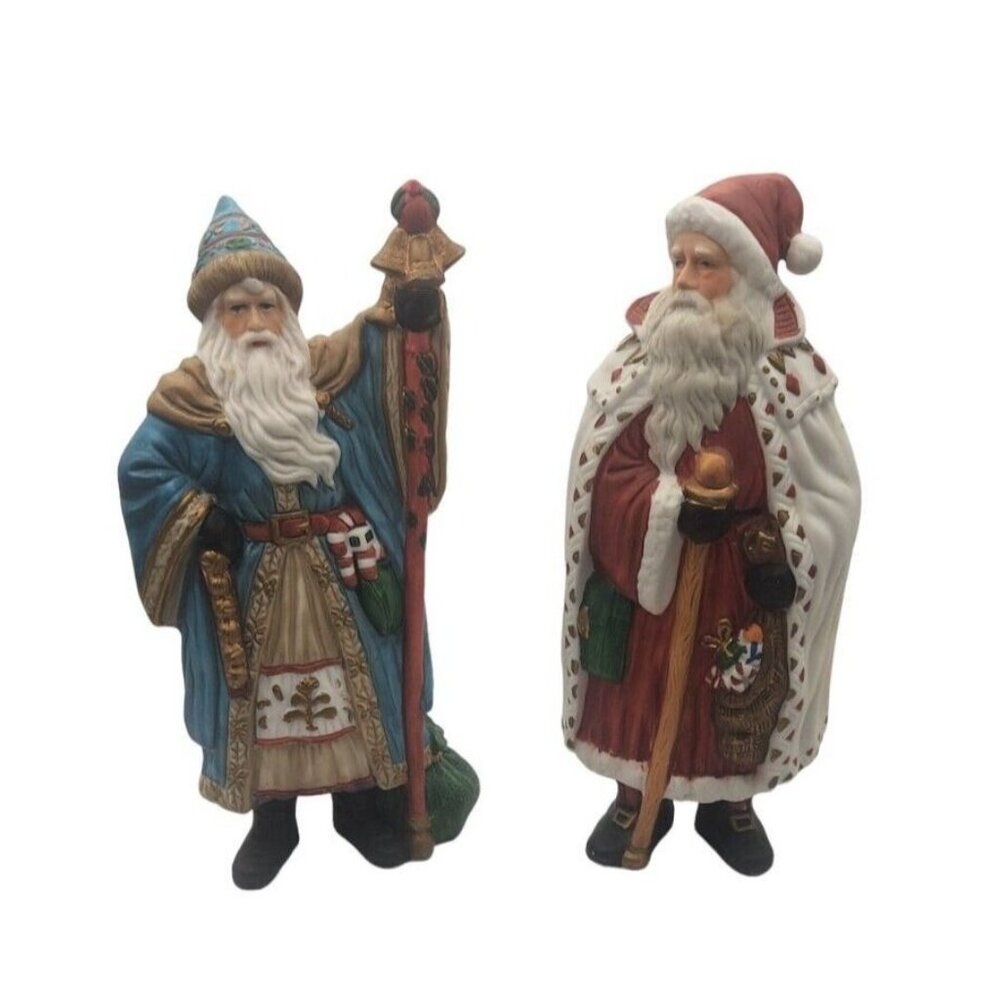 Traditions Set of 2  Porcelain Santa Claus 8" Figurine Christmas Holiday